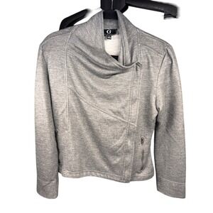 G by Giuliana Small Asymmetrical Moto Gray Knit Zip Pockets